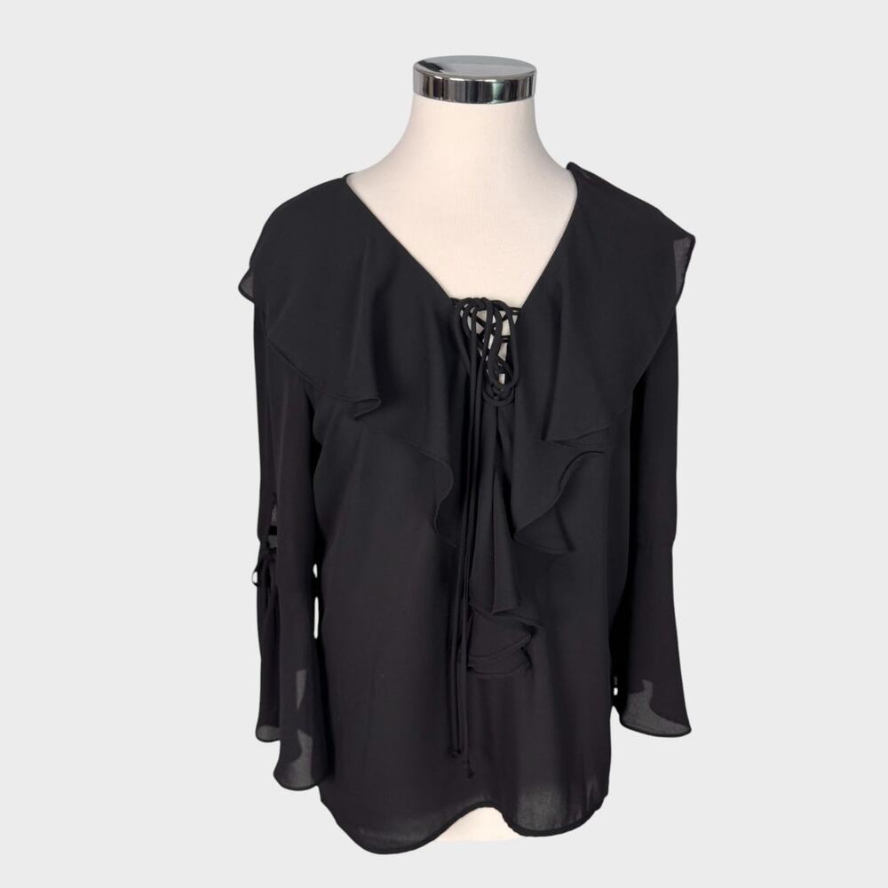 New York & Company 7th Avenue Design Studio Small Black Bell Sleeve Blouse
